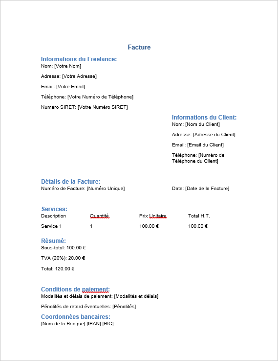 modèle de facture freelance